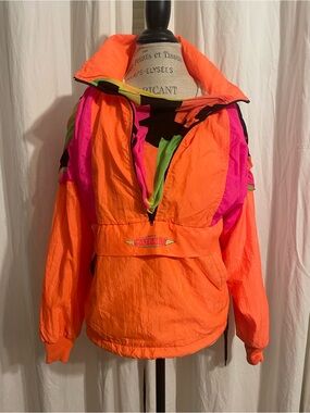 SUNBUSTER NEON orange and pink 80’s VINTAGE windbreaker PERFECTION. “Ladies” M